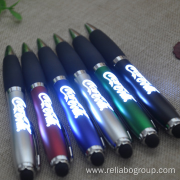 LED Light Rubber Grip Engraved Logo Ball Pen